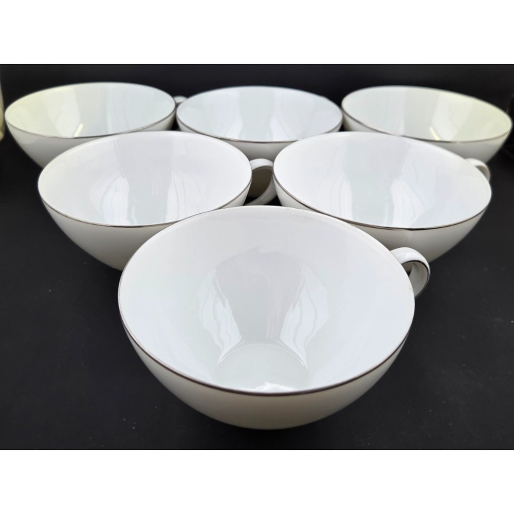 MINT! Set of 6 Vintage Style House Fine China Platinum Ring Cups Made in Japan